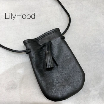 

First Layer Cow Leather Small Pouch Bag for Women Lady Luxury Designer Real Leather Fringe Mini Drawstring Cellphone Sling Bag