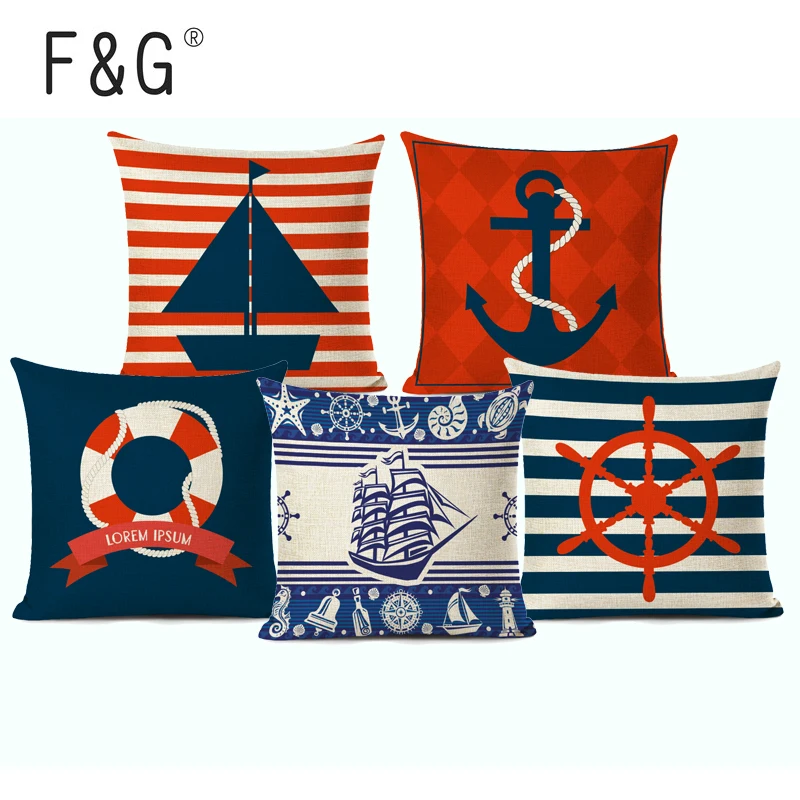 Customized Pillowcases Conch Sailboat Printed Cushion Covers Anchor