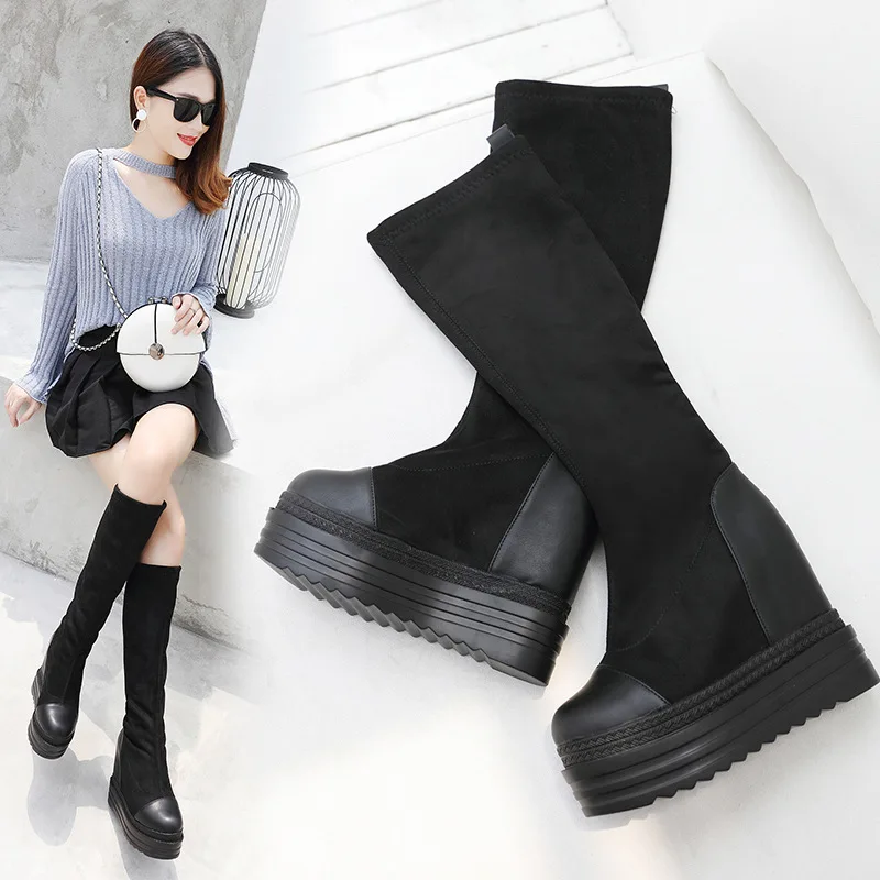 

Lace Up Boots Wedge Shoes Luxury Designer Bootee Woman 2019 Low Heels booties Round Toe Winter Women Rubber Fashion High Heel