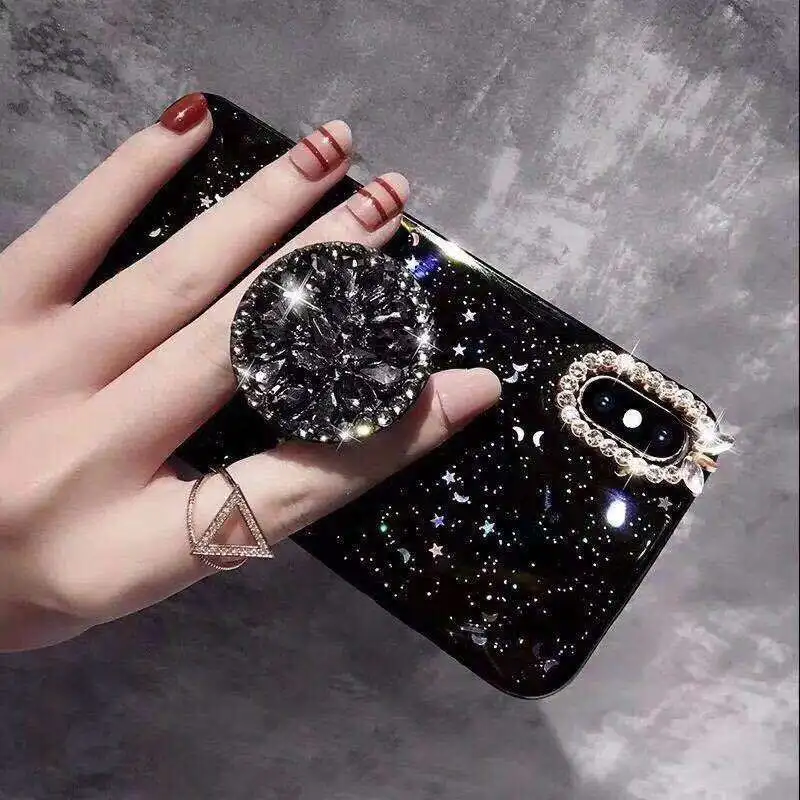 Роскошный Blingbling Алмазный чехол-держатель для телефона iPhone 6 6SP 8 Plus 7Plus X XS MAX XR чехол для телефона с блестками и звездами Capa Funds