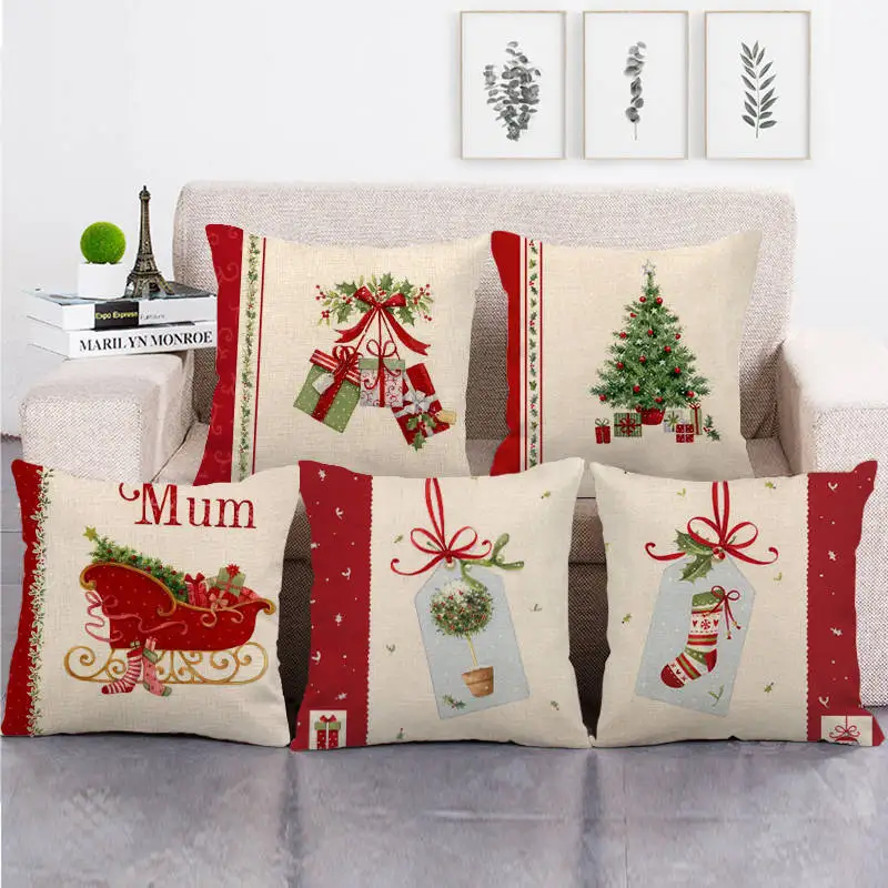Веселые наволочки с рождественскими узорами, льняные рождественские наволочки, чехлы для диванов, домашний декор, наволочки 45*45 см, рождественские украшения для дома
