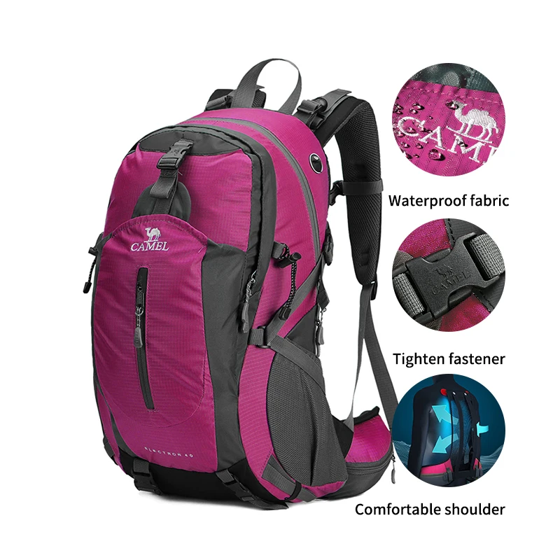 CAMEL 30L/40L Многофункциональный водонепроницаемый походный рюкзак для альпинизма, дождевик, сумка для мужчин и женщин, Спортивная уличная велосипедная сумка - Цвет: 018Meihong 40L
