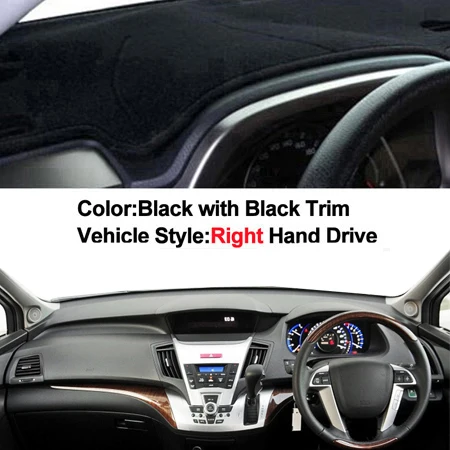 RHD Black Автомобильная внутренняя Автомобильная приборная панель покрытие Коврик для панели тире коврик подушка накидка 2 слоя для Honda Odyssey 2009 2010 2011 2012 2013 - Название цвета: RHD Black