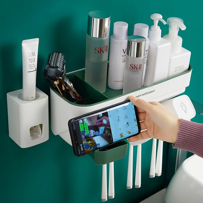 

Bathroom Accessories Toothbrush Holder Automatic Toothpaste Dispenser Holder Toothbrush box Wall Mount Rack household items Set