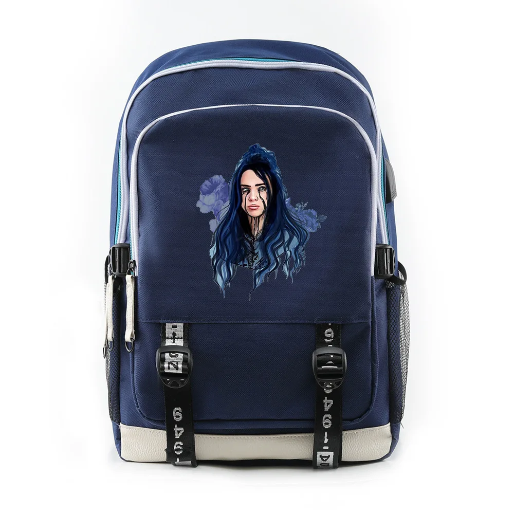 billie eilish, школьная сумка на молнии, рюкзак с зарядкой через USB, рюкзак в стиле хип-хоп, уличный рюкзак для путешествий, горячая посылка для ноутбука, рюкзак mochila - Цвет: 11