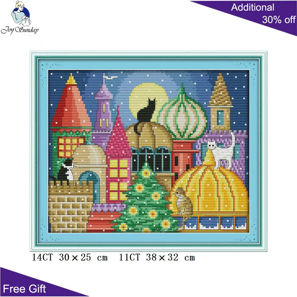 Вышитый крестом Joy Sunday The Cat City K476 14CT 11CT Набор для вышивки своими руками домашнего