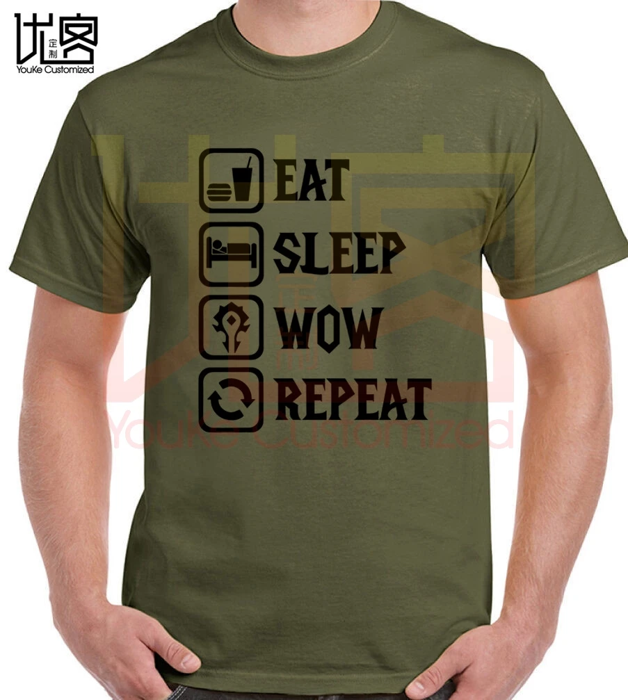 Футболка с надписью Eat Sleep Wow Repeat футболка World Of Warcraft мужская и женская из 100% хлопка