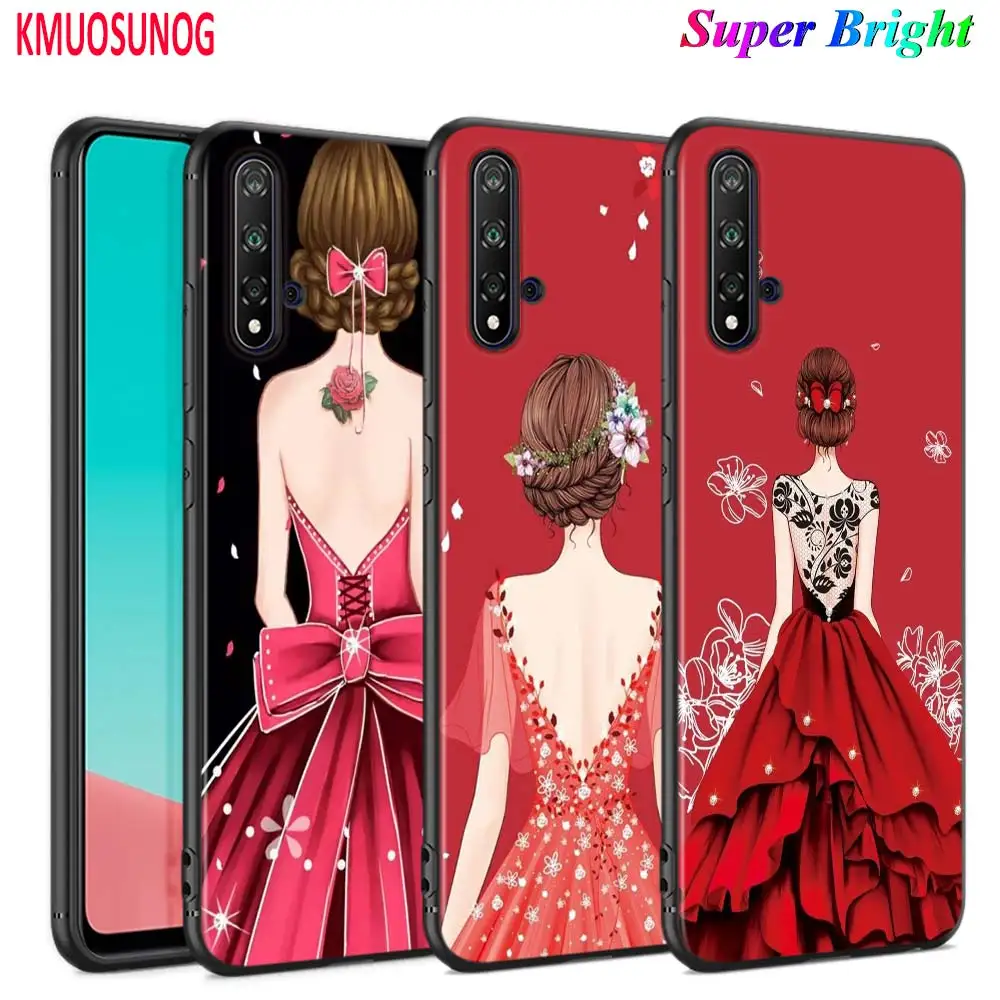 Black Cover Wedding Dress Girl for Huawei Nova 5 3i P Smart Z Plus 2019 P30 P20 Pro P10 P9 P8 Lite Phone Case | Мобильные телефоны