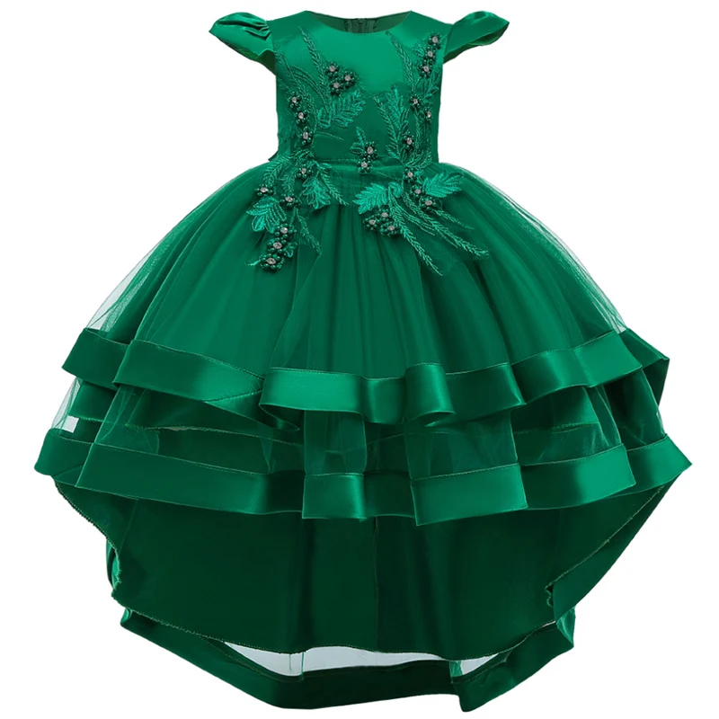 Рождественское пышное платье принцессы для девочек; вечернее платье на свадьбу; платье-пачка с цветочным узором для девочек; детская праздничная одежда со шлейфом - Цвет: D2023-Green