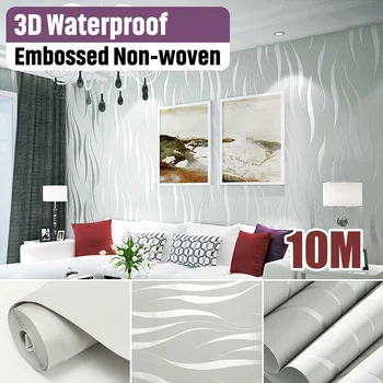 

0.53*10M Non-woven Flocking Wallpaper Home Decor Fashion Silver 3D Wave Stripe Embossed Wall Paper Living Room Sofa Bedroom Wall