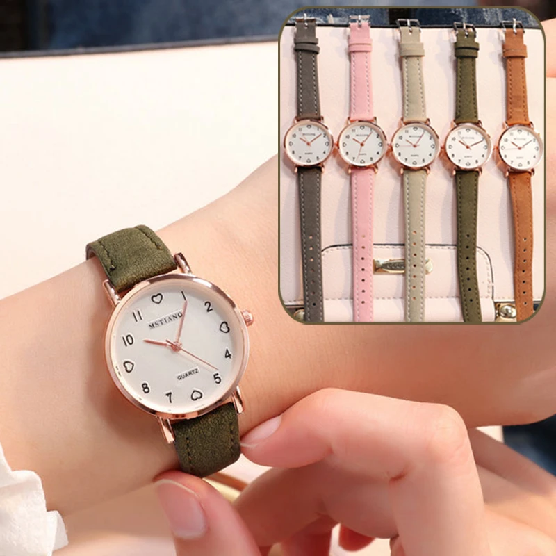 Simple Vintage Women Small Dial Watch Sweet Leather Strap Wrist Watches Gift afbeelding