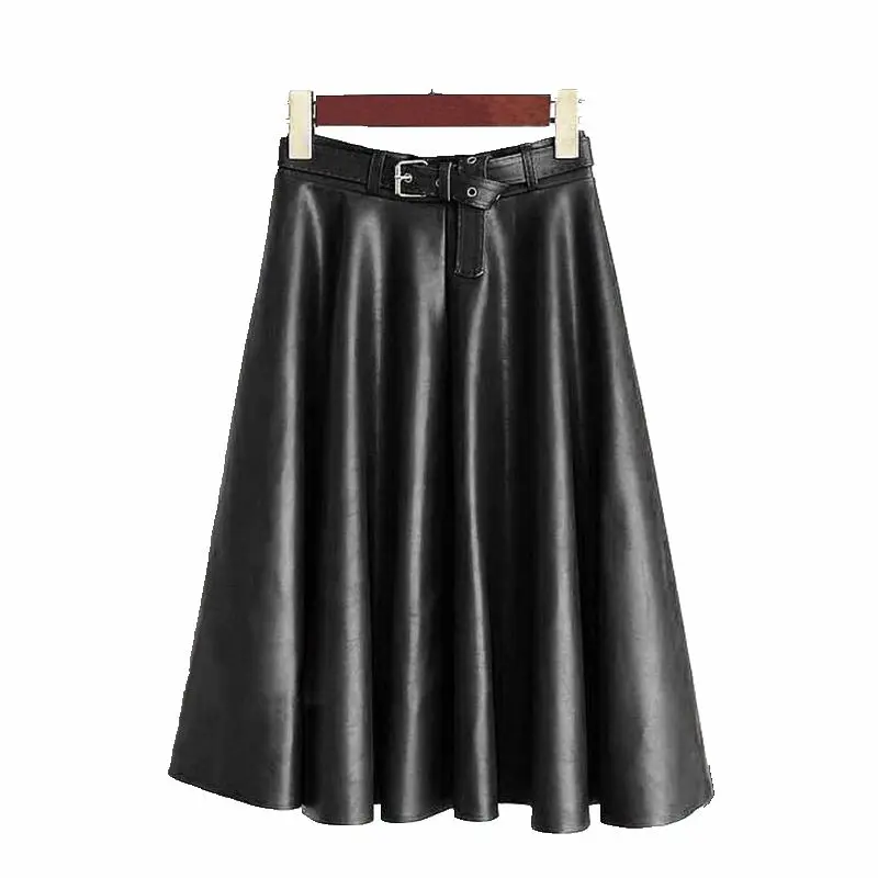 LXMSTH 4xl 5XL Женские юбки больших размеров из искусственной кожи женские осенние зимние повседневные свободные юбки из искусственной кожи с поясом красные