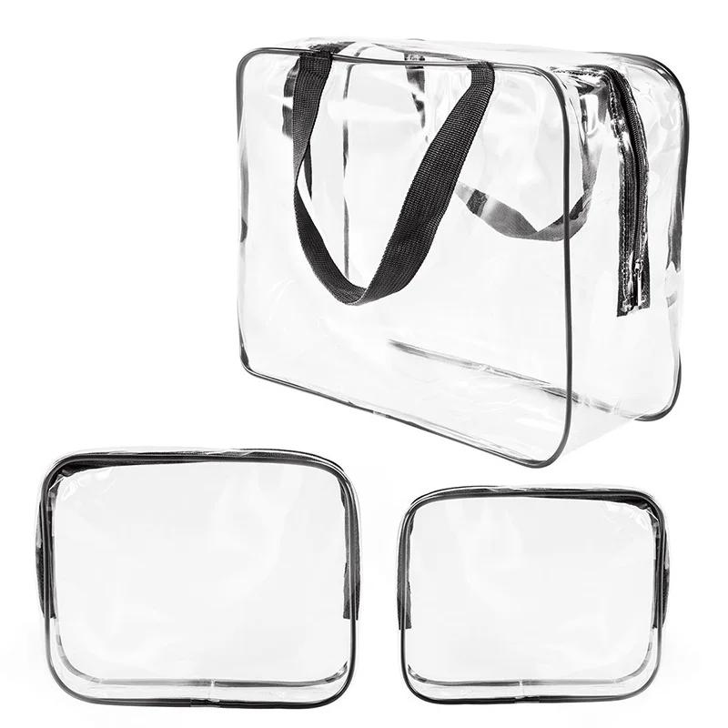 3pcs Cosmetic Bags Clear Pvc Zipper Bag 