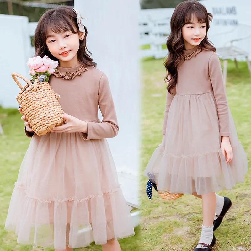 Зимние платья для девочек детская одежда праздничное платье с длинными рукавами для детей, осенняя одежда принцессы для девочек 5, 6, 7, 8, 10, 11, 12 лет