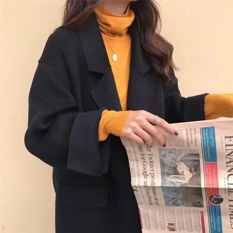Новое поступление, длинное шерстяное пальто выше колена, свободное корейское модное Стильное однотонное зимнее женское пальто, женское темпераментное популярное пальто