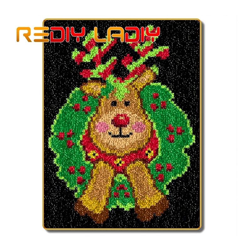 Latch Hook Rug Kits Crocheting Carpet Christmas Deer Acrylic Yarn Printed Canvas Cushion Mat Crochet Tapestry Hobby - Цена: 1 989,74 руб.