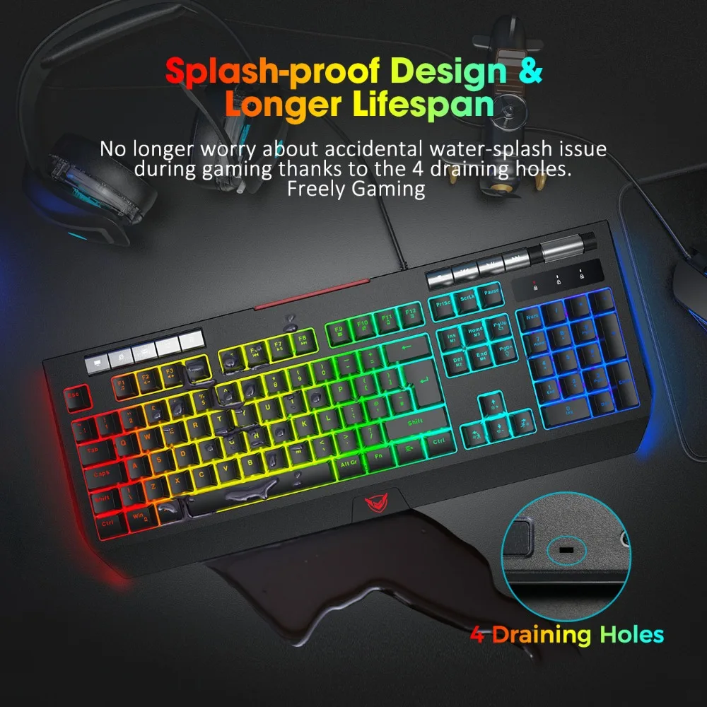 PICTEK PC245 Gaming Keyboard Wired Mechanical Feeling RGB Membrane Keyboard with Phone Holder 25 Anti-ghosting Key for PC Gamer (5)