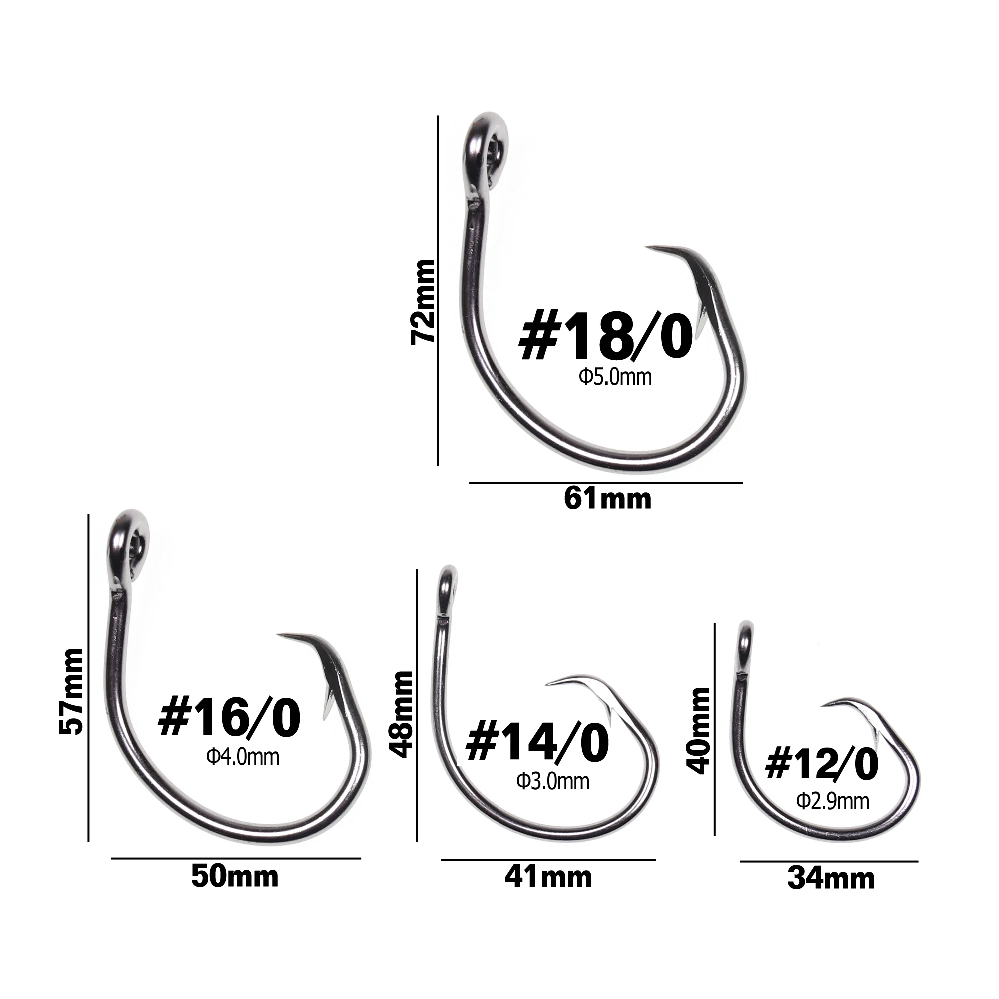 Bimoo 1pc Circle Tuna Hook for Fishing High Carbon Steel Saltwater Fishing  Fishhook 12/0 14/0 16/0 18/0 Sea Fishhooks