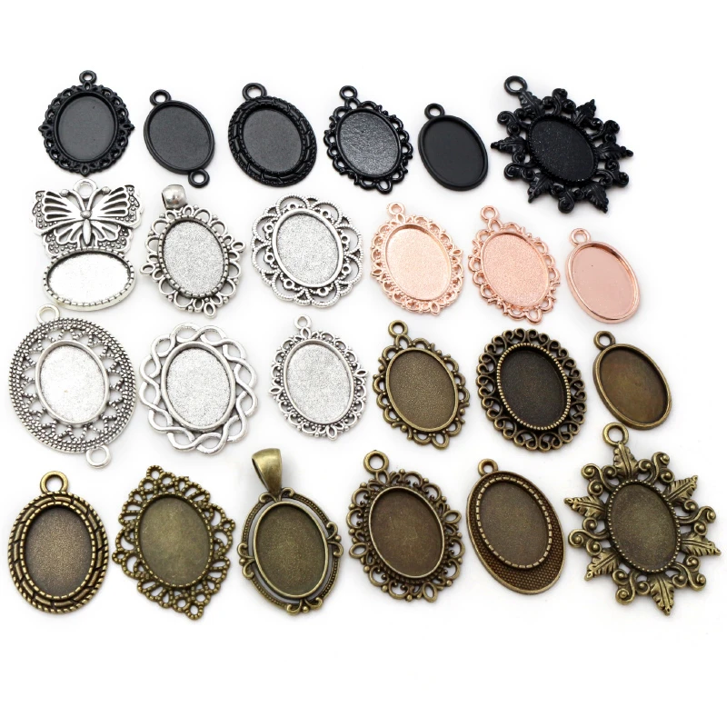 10pcs 13x18mm Inner Size Antique Silver Plated Flower Style Cameo Cabochon Base Setting Charms Pendant necklace findings necklace findings components Jewelry Findings & Components