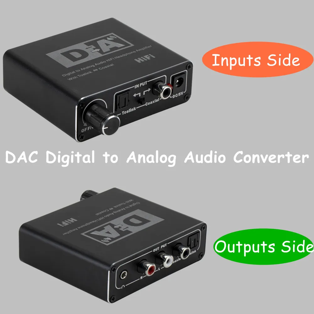 Grwibeou Hifi DAC Digital To Analog Audio Converter RCA 3 5mm Headphone Amplifier Toslink Optical Coaxial Output Portable DAC
