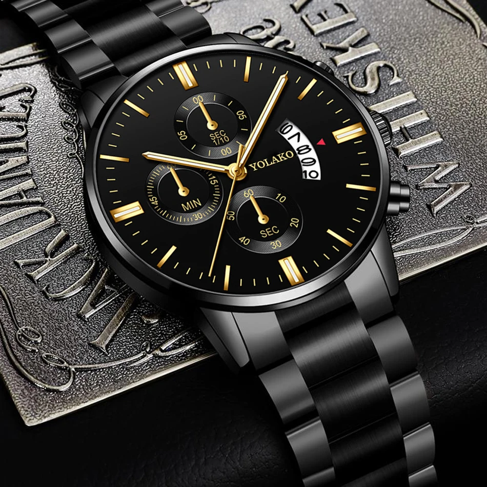 Mens Luxury Sports Watches Fashion Men Business Stainless Steel Quartz Wristwatch Man Calendar Casual Gold Bracelet часы мужские