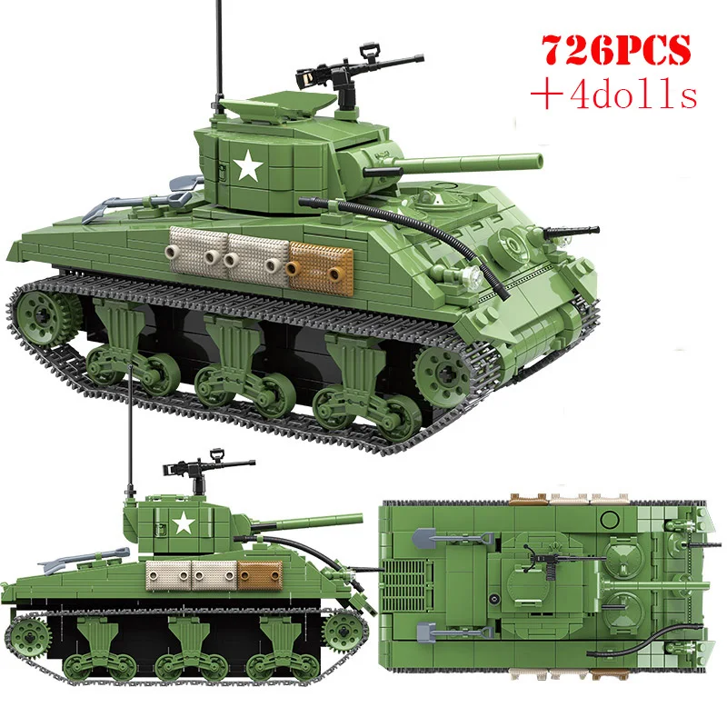 Конструктор Военный Вторая мировая война американский Танк Sherman M4A1 оружие