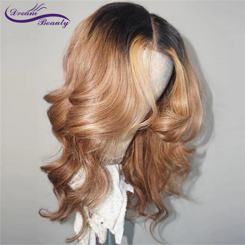 Dream Beauty Ombre 13*6 Lace Front Human Hair Wigs Wavy With Baby Hair Preplucked Brazilian Lace Front Wigs Remy Hair 180density