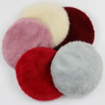 

Hat Women Winter Flower Knitted Beret Cap Warm Thickened Faux Rabbit Fur Beanie Hat