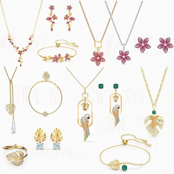 

SWA 2020 New High-quality Mother's Day Fashion Pink Tropical Flower Ginkgo, Parrot Necklace Romantic Charming To Send Wife Gift