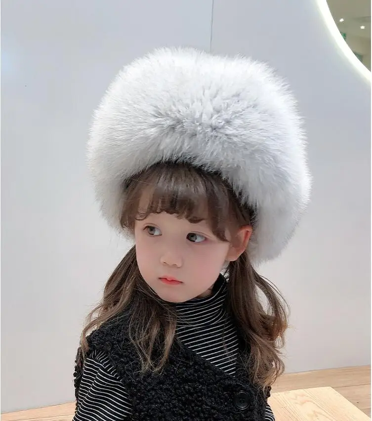 100% echt Fox pelz Mädchen der Russische Uschanka Trapper Schnee Skifahren Hüte Caps Earflap Winter Kind Bomber Hut – Detail 12