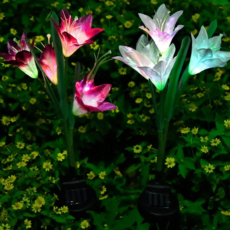 

Outdoor Solar Garden Stake Lamps with 12 Lily Flower Multi-color Changing LED Landscape Lights for Patio Backyard Wedding Party