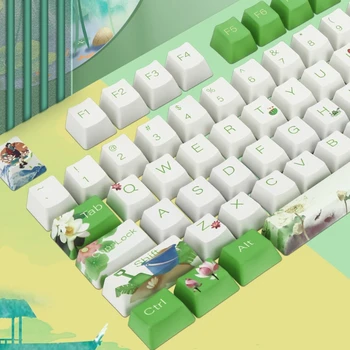

108 Keys OEM Lotus Leaves Water Lily Pool PBT Keycaps DYE Sublimation For GH60 GK61 61 64 87 104 Mechanical Keyboard
