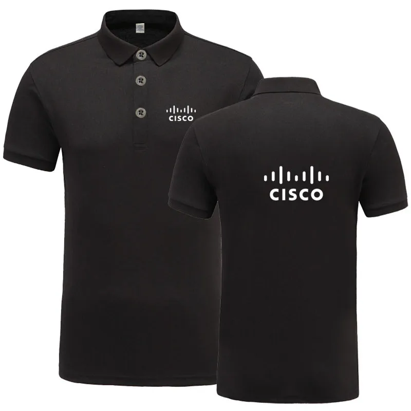 Новая летняя Повседневная рубашка поло CISCO мужская хлопковая Однотонная рубашка поло с коротким рукавом мужская одежда - Цвет: Черный