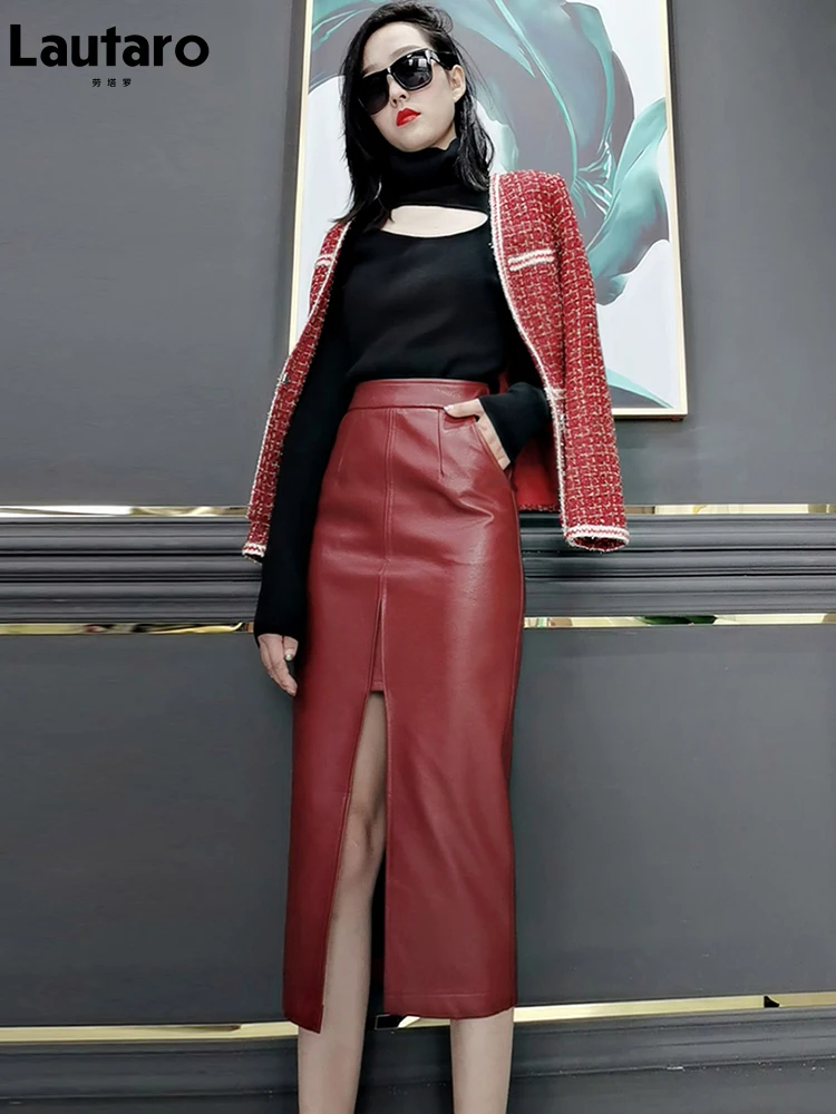 Lautaro-Long-Soft-Faux-leather-pencil-skirt-women-with-front-slit ...