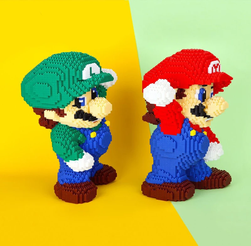 DUZ Игра Супер Марио Луиджи большой красный зеленый рисунок 3D модель DIY мини микро строительные блоки кирпичи игрушка для детей 35 см в высоту без коробки