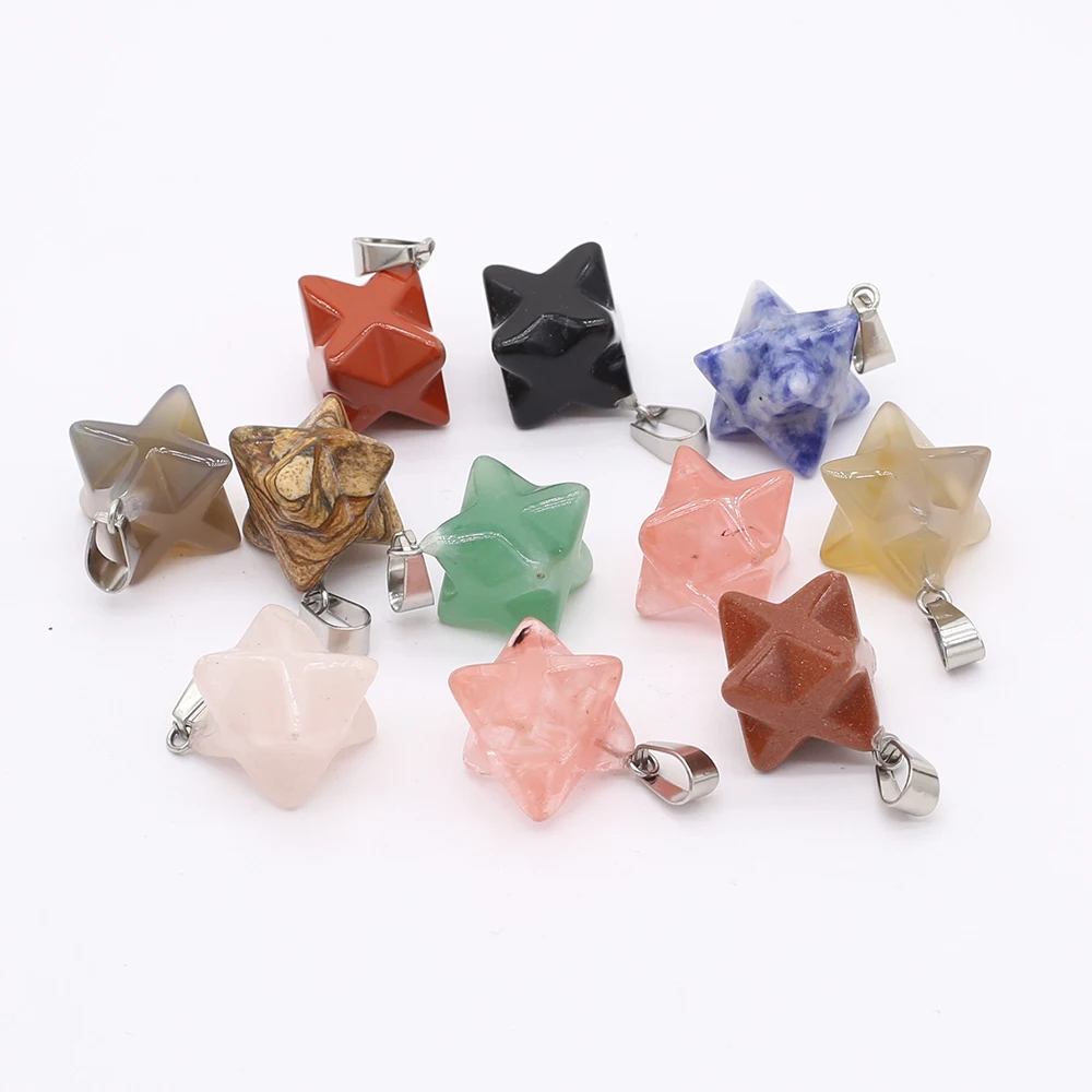 24PCS Wholesale Natural Stone Eight-pointed Star Pendant For Jewelry Making DIY Necklace Accessories Gemstone Gift Free Shipping