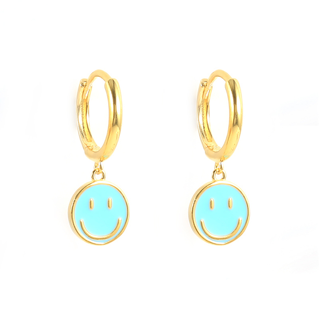 925 Sterling Silver Funny Smile Face Pendant Hoop Earrings For Women Colored Enamel Smiley Charm Circle Earrings Jewelry