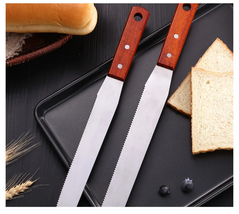 Силиконовые лопатки для выпечки устройство для нарезки тостов, 6, 8, 10 дюймов пилообразный хлеб торт нож-Лопатка нержавеющая сталь деревянная рукоятка