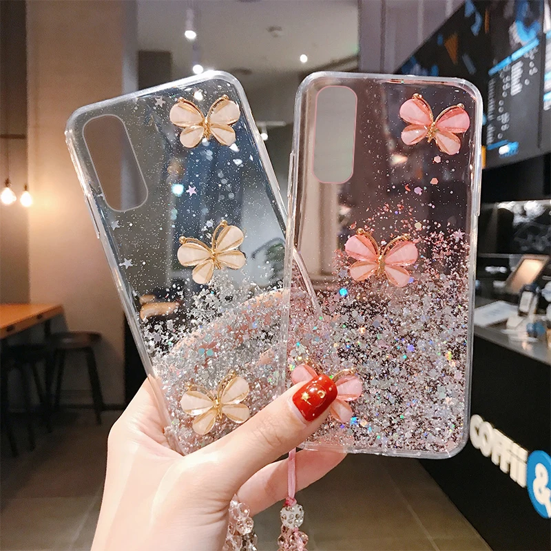 Luxury Cute Bling Glitter Lanyard Silicone Phone Case For Realme