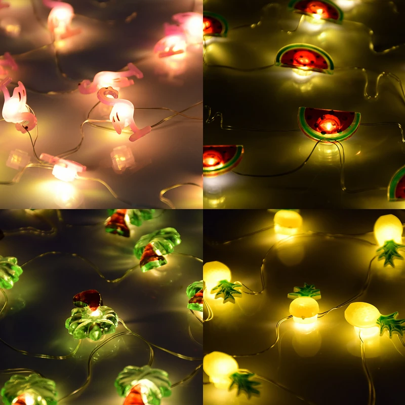 

2M 20LED Flamingo Unicorn String Lights Hawaii Party Watermelon Pineapple Fairy Garland Lights Wedding Birthday Home Decorations