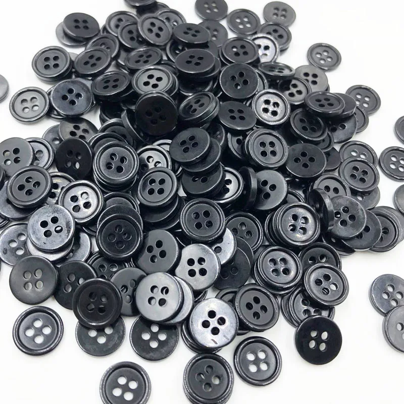 50pcs 11/15/18/20/25/30mm Black Color Overcoat Plastic Button 4 holes Craft Sewing PT251 3
