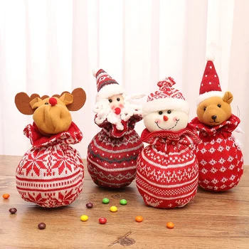 激安 クリスマスニットキャンディーギフトリンゴの袋かわいいクリスマス巾着ギフトバッグクリスマス休暇パーティー新年の好意ギフト Bag1 *