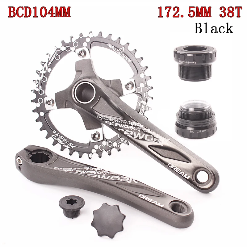 SMLLOW велосипедный Кривошип 104BCD MTB велосипед шатун алюминиевый сплав с нижней части велосипеда шатун 172,5 мм 38 т пластина - Цвет: 172.5 38T Black