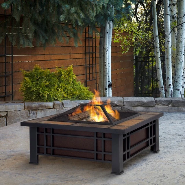 Outdoor Fire Pit, Steel Wood Burning Fire Pit Table Square Fire Table Patio  Cooler W/mesh Spark Screen Cover, Log Grate, Poker - Fire Pits - AliExpress