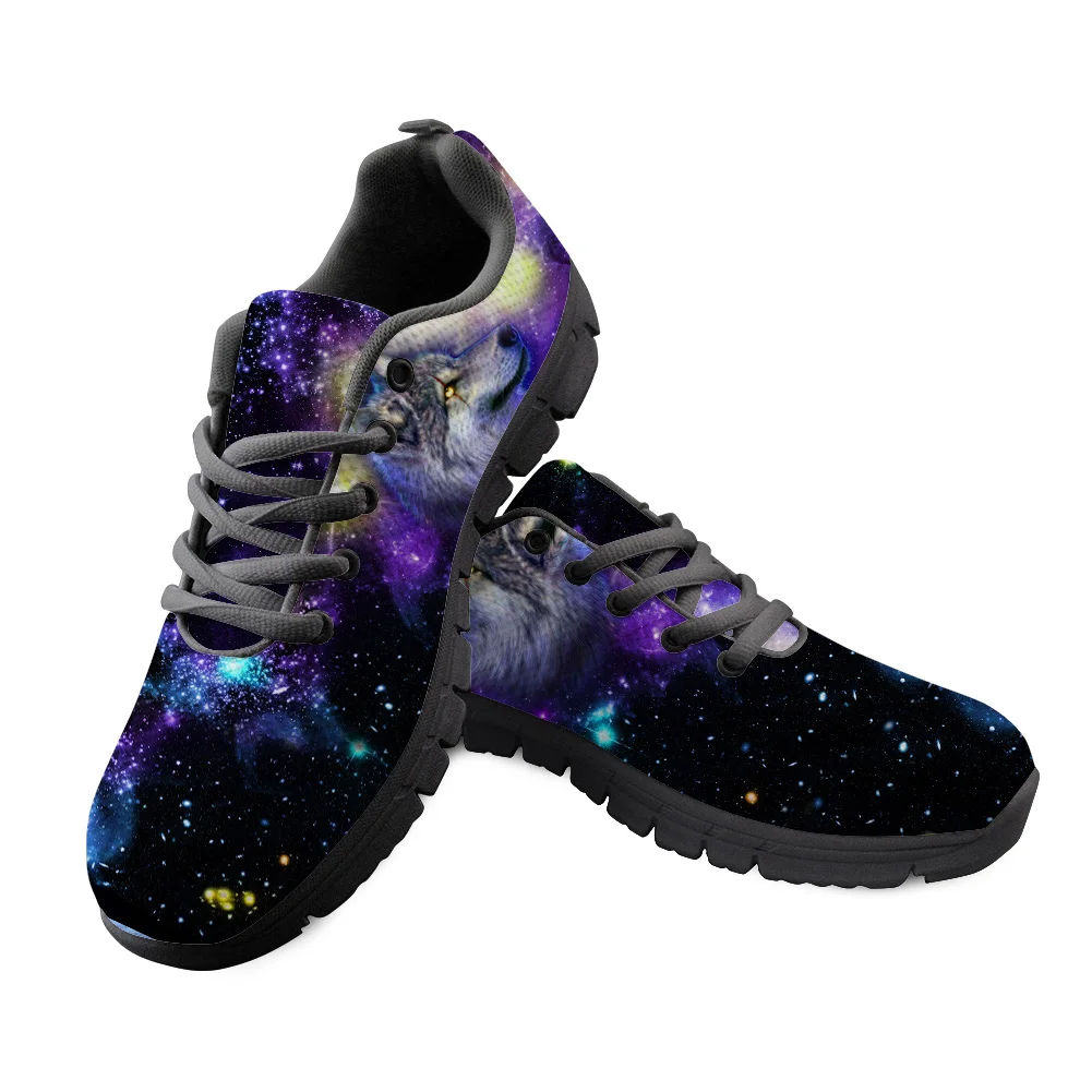 

Autumn Fashion 3D Women Flats Sneakers Galaxy Wolf Designs Breathable Ladies Lace-up Walking Shoes Mesh Flat Shoes for Teenager