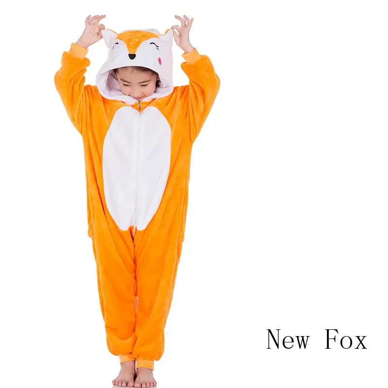 New Fox FL Женские детские зимние пижамы с единорогом, пижамы с животными, Кигуруми для девочек и мальчиков, комбинезоны унисекс, фланелевые пижамные комплекты для взрослых, пижамы с капюшоном - Цвет: New Fox FL