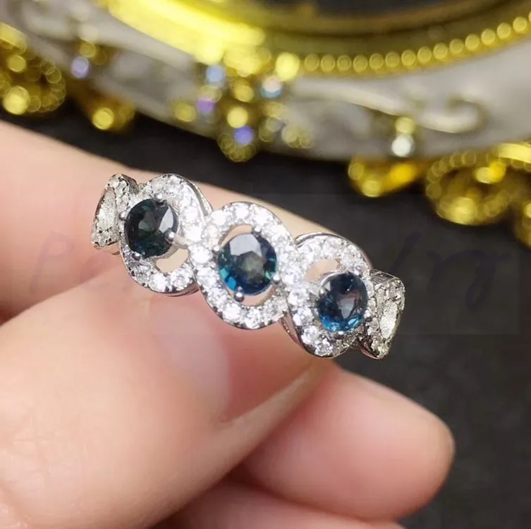 Натуральное Настоящее сапфировое круглое кольцо,, 0.15ct* 2шт драгоценный камень, серебро 925 пробы, хорошее ювелирное изделие для мужчин и женщин T911211