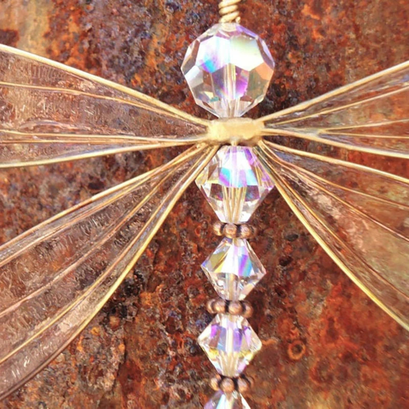 Dragonfly Crystal Window Hanging Decor Sun Catcher Metal Wing Transparent Wind Chime For Patio Garden Lawn Wedding Wall Decor sun catcher sun catchers window ornament