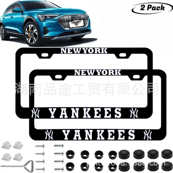 

License Plate Frame Suitable for Rico New York State New York Yankees Fan M-L-B Baseball Auto Parts Black 4 Holes USA Size