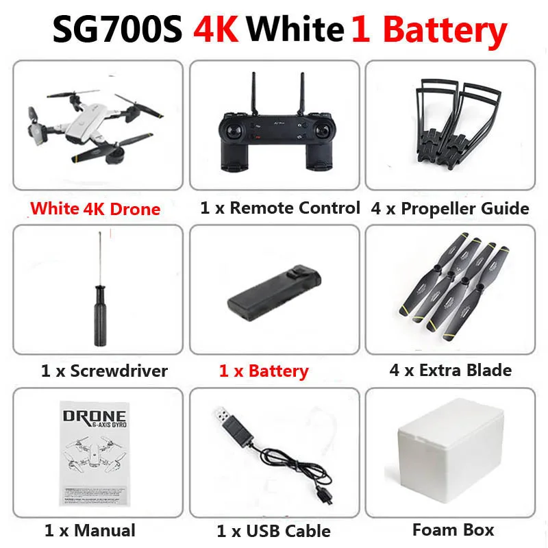 SG700-S Профессиональный складной Дрон с двойной камерой 1080P 720P 4K WiFi FPV широкоугольный оптический поток RC Квадрокоптер вертолет - Цвет: White 4K 1b Foam